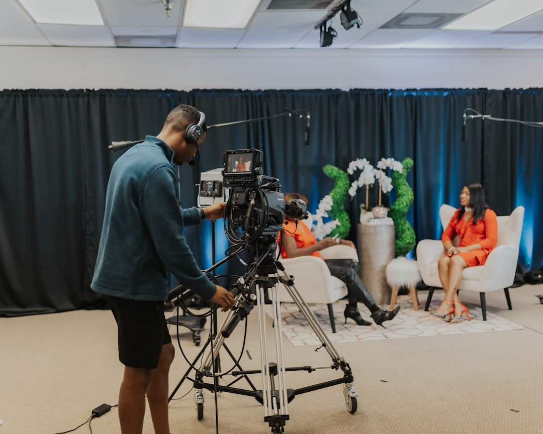 Television studio set with cameras rolling during a live broadcast